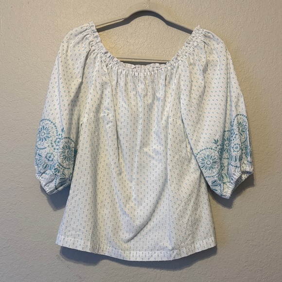 Tyler Boe Tops - Tyler Boe Women's White and Blue Embroidered Top